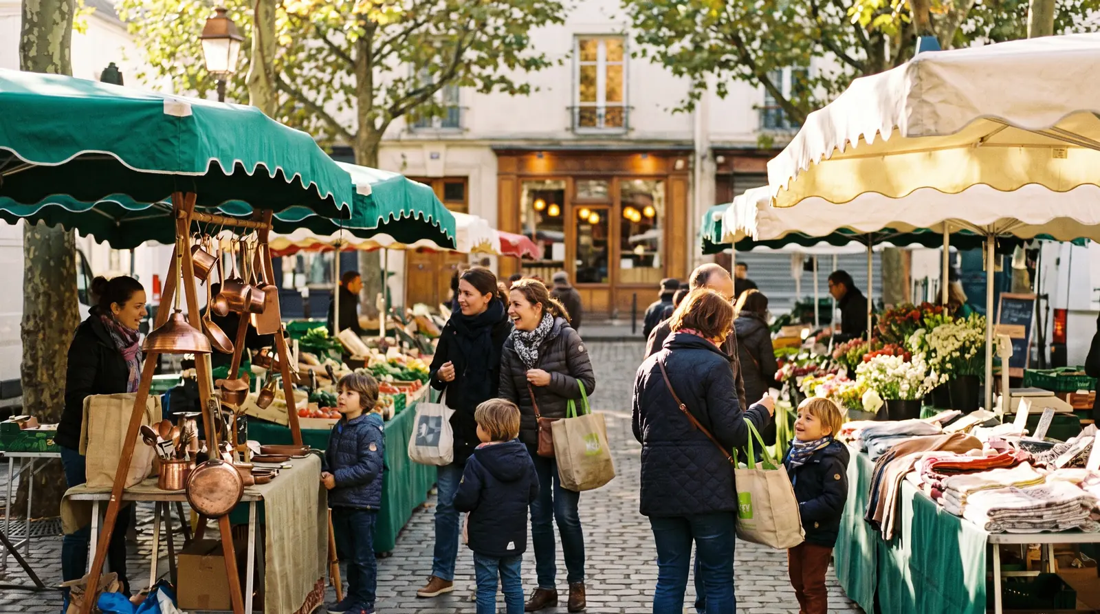 Place de marché animée en petite couronne parisienne, dans les Hauts-de-Seine