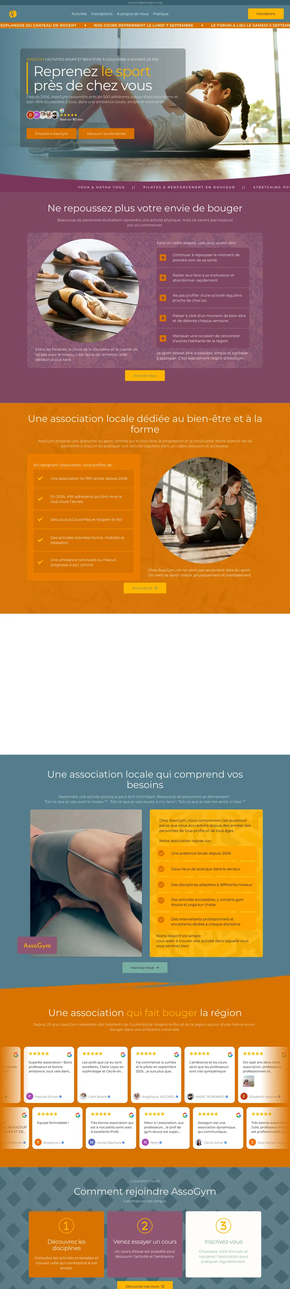 Site internet de Assogym (Club sport et bien-être, Eure-et-Loir) créé par Monsieur Click, page d’accueil