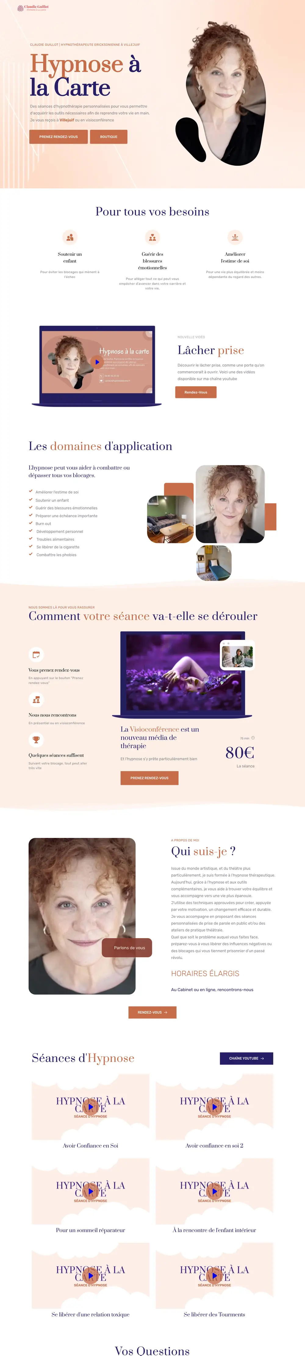 Hypnose à la carte — site internet créé par Monsieur Click Site internet de Hypnose à la carte (Hypnothérapeute, Villejuif) créé par Monsieur Click, page d’accueil