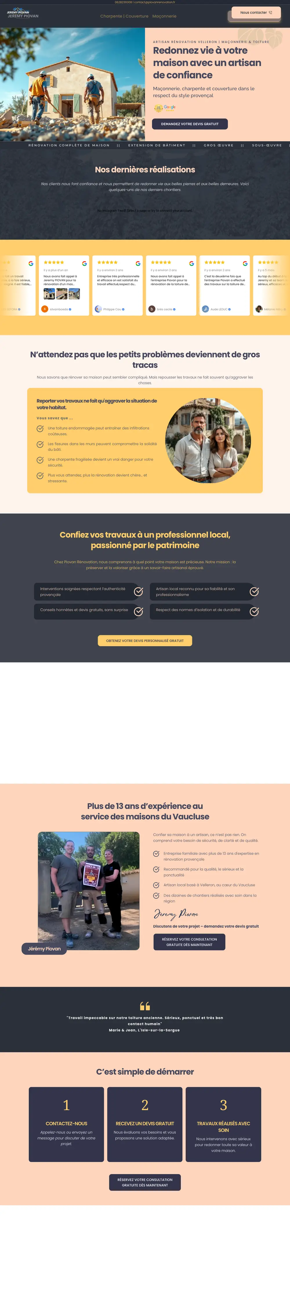 Site internet de Piovan Rénovation (Maçonnerie et toiture, Vaucluse) créé par Monsieur Click, page d’accueil
